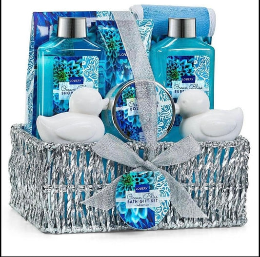 Home Spa Gift Basket - Ocean Bliss Scent - Bath & Body Set